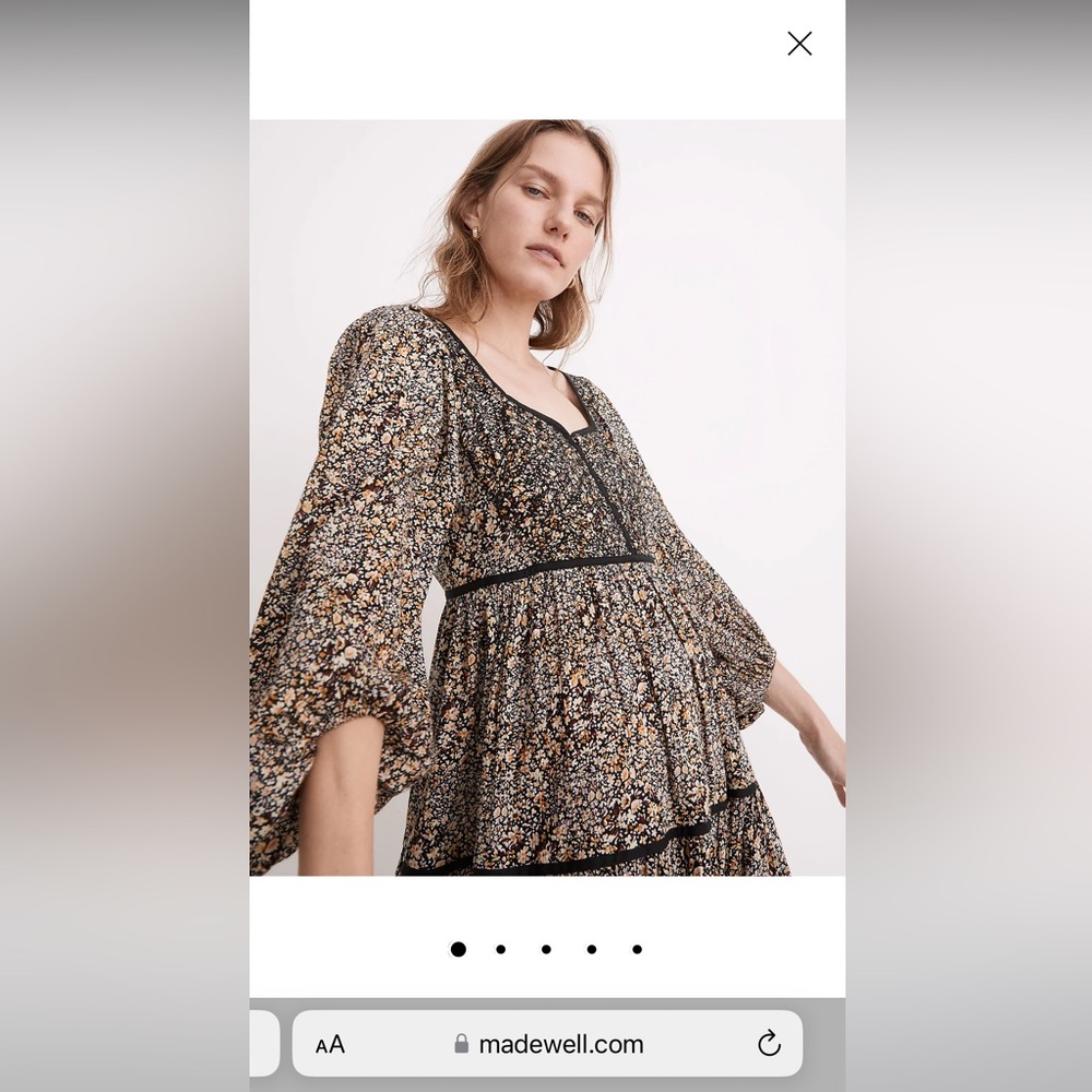 Madewell Cottage Garden Long Sleeve Embroidered Midi Dress in True Black